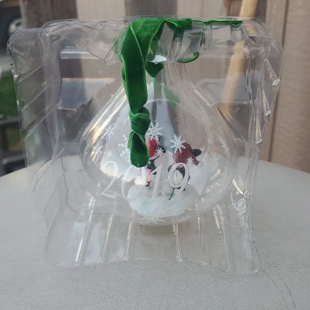 Disney 2019 Mickey Minnie Glass Globe Sketchbook Christmas Ornament w/ Box